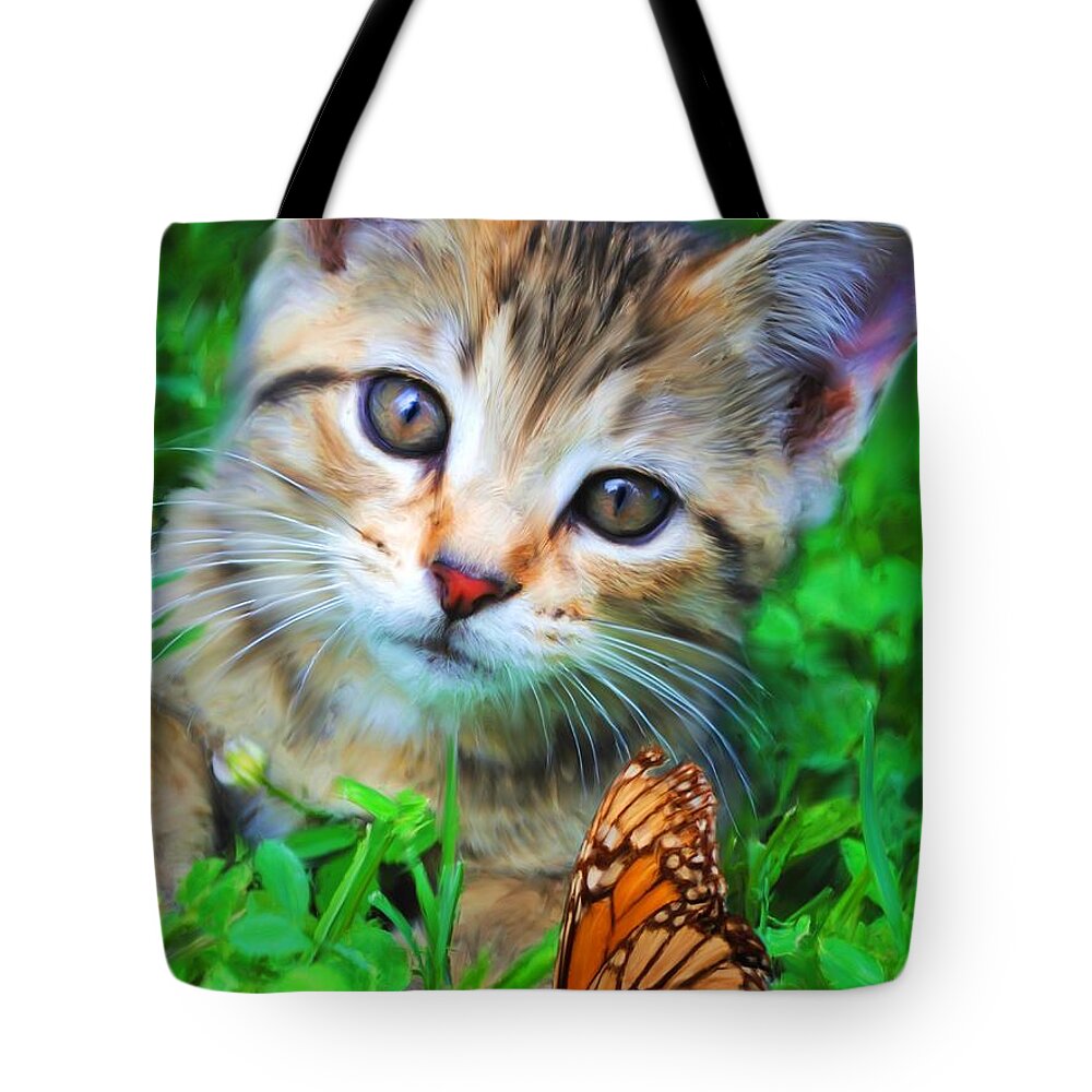 Kitten Tote Bag featuring the painting Me and My Monarch by Jai Johnson