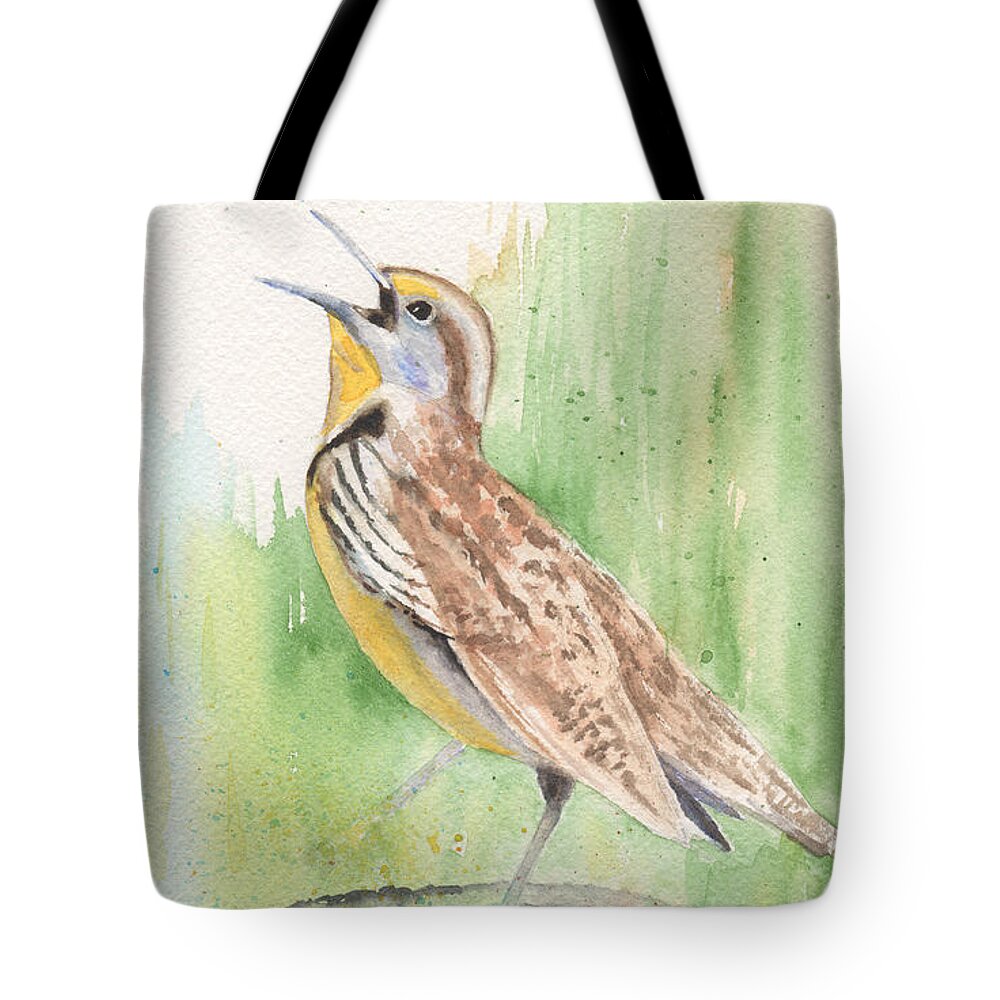 Meadowlark Tote Bag featuring the painting Meadowlark by Marsha Karle