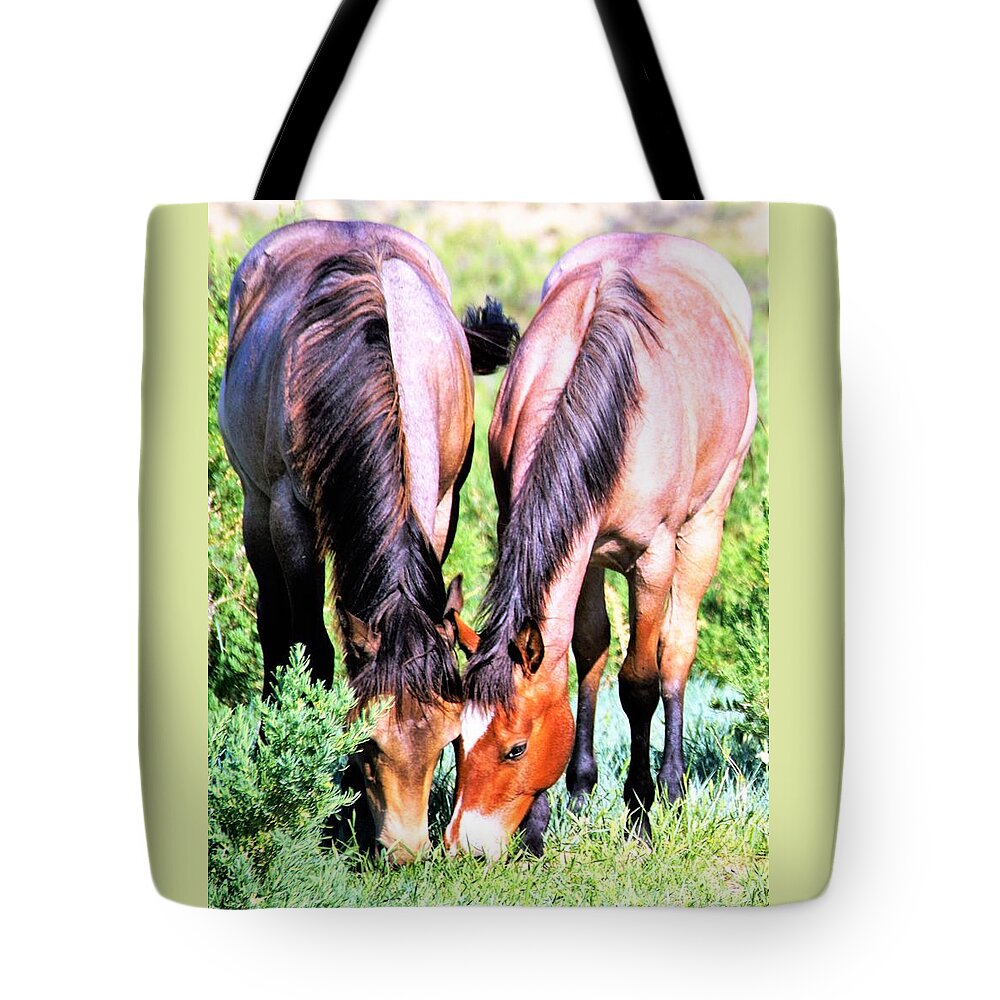 Horses Tote Bag featuring the photograph Meal Sharing by Merle Grenz