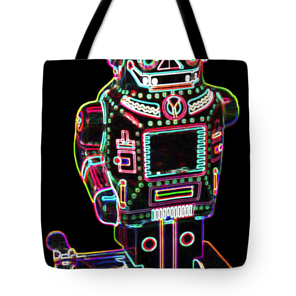 Robot Tote Bag featuring the digital art Mechanical mighty sparking robot by DB Artist