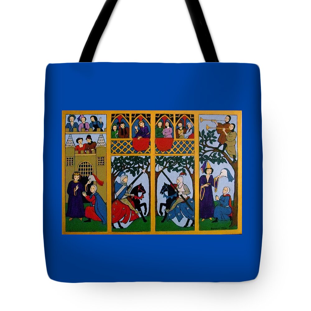 Knights Tote Bag featuring the painting Medieval Scene by Stephanie Moore