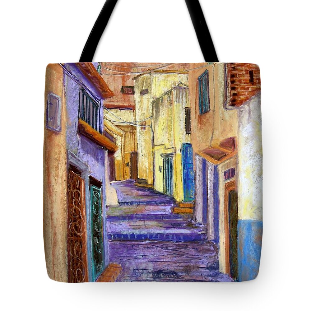 Cityscape Tote Bag featuring the pastel Medina in Tangier by Candy Mayer