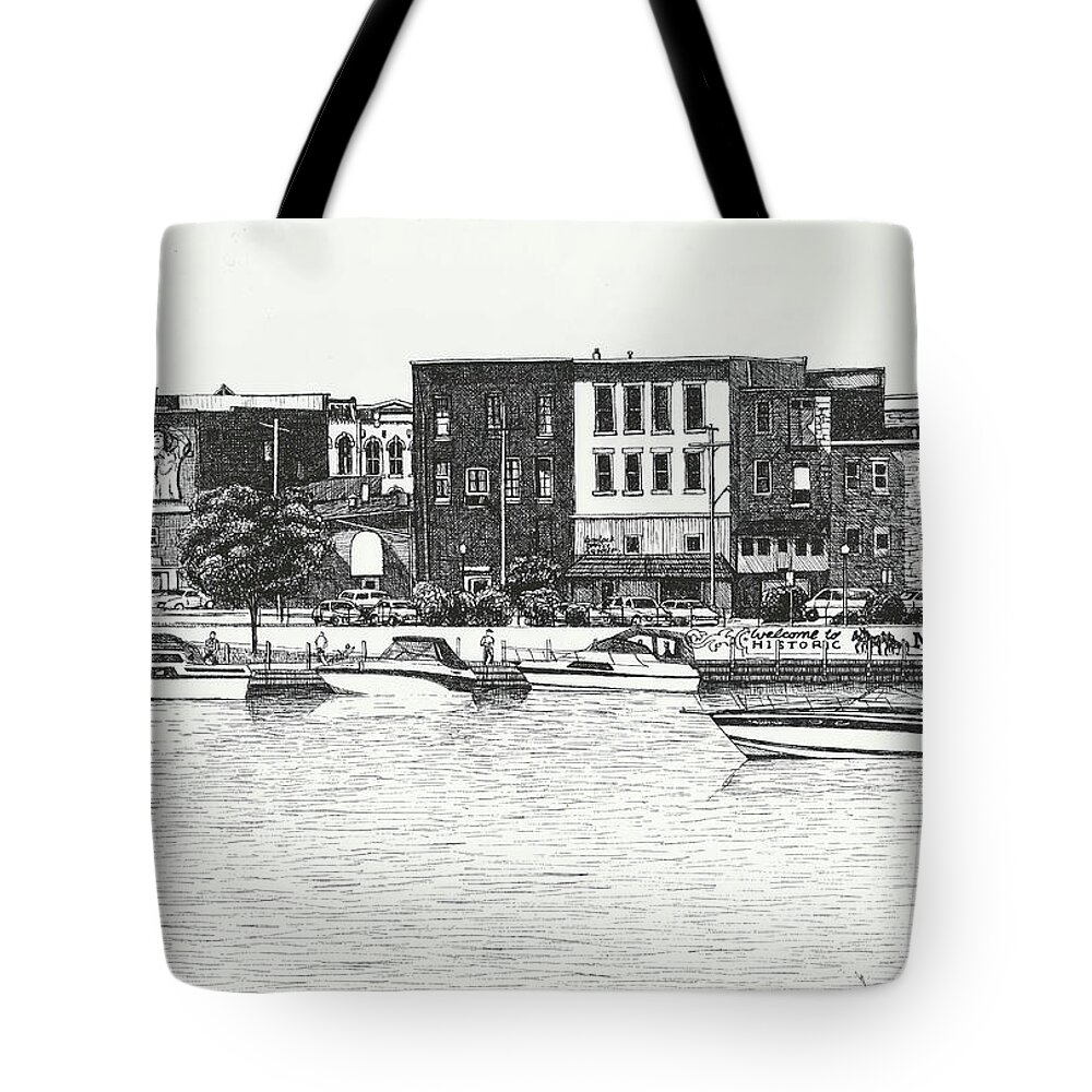 Medina Tote Bag featuring the drawing Medina New York by Arthur Barnes