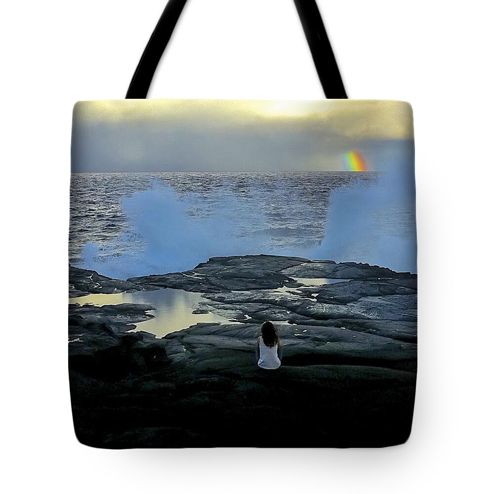 Hawaii Tote Bag featuring the photograph Meditating on A Rainbow by Venetia Featherstone-Witty