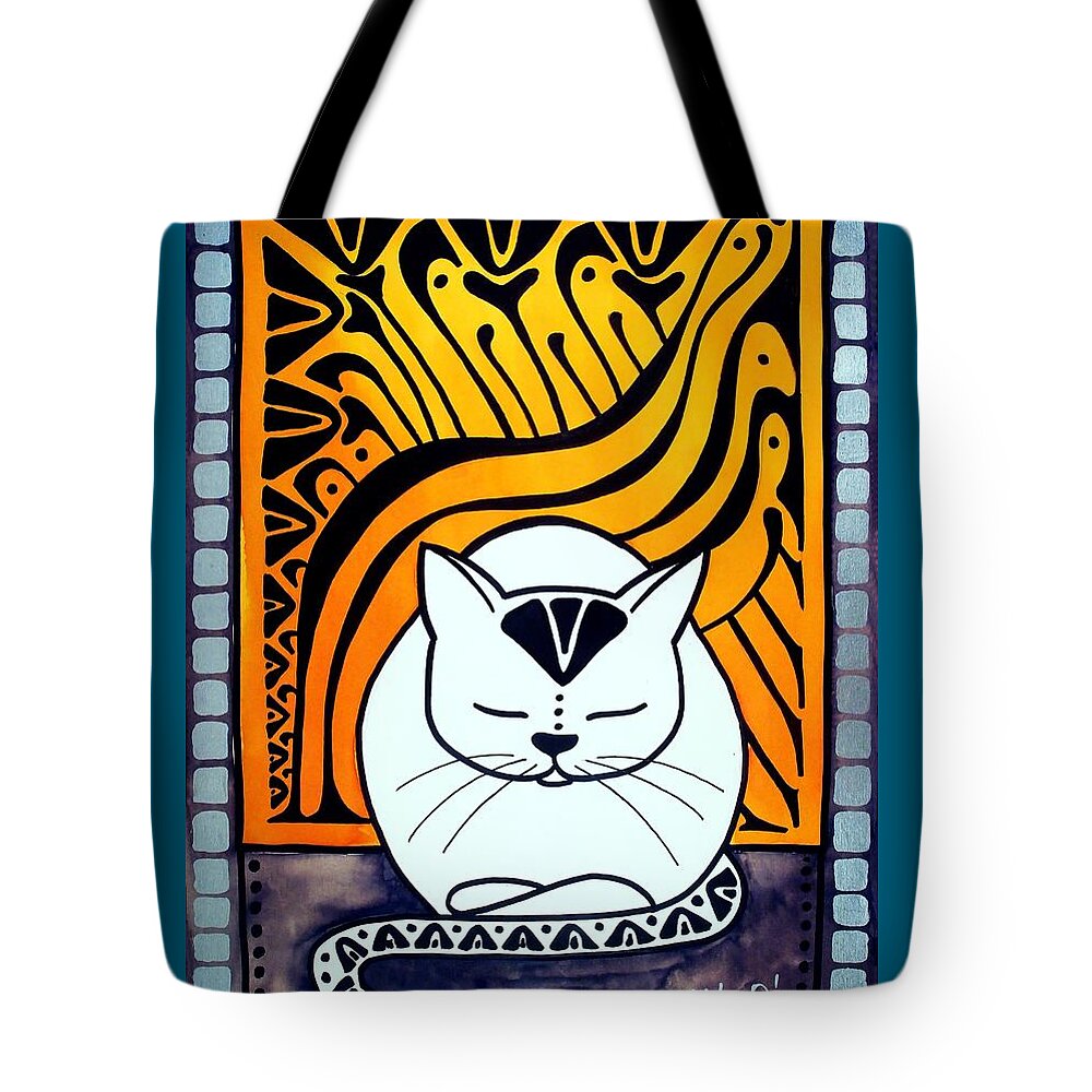 Cats Tote Bag featuring the painting Meditation - Cat Art by Dora Hathazi Mendes by Dora Hathazi Mendes