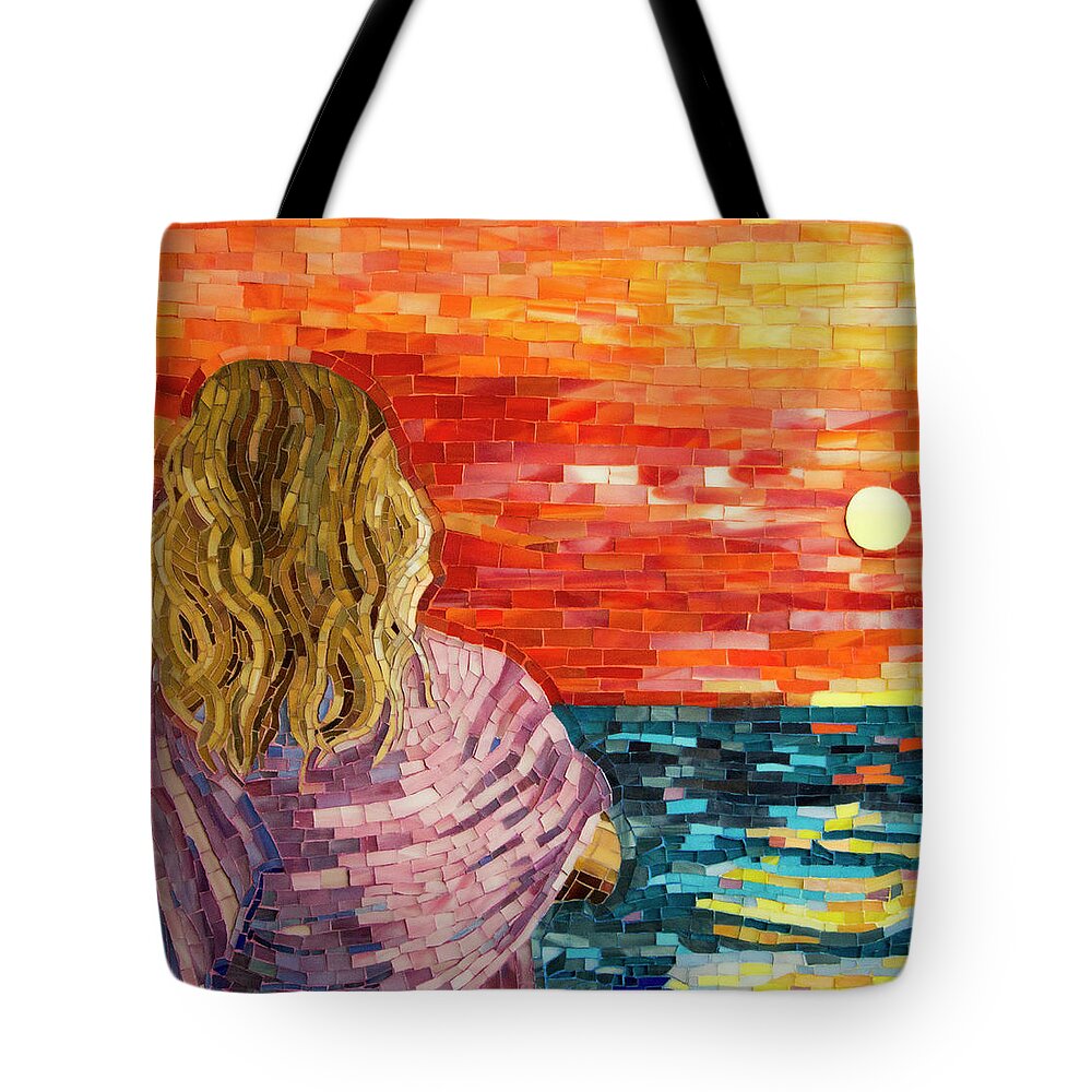 Mediterranean Tote Bag featuring the mixed media Mediterranean Sunset detail by Adriana Zoon