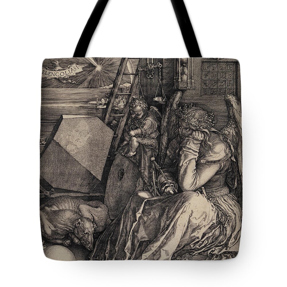 Albrecht Durer Tote Bag featuring the relief Melancolia I by Albrecht Durer