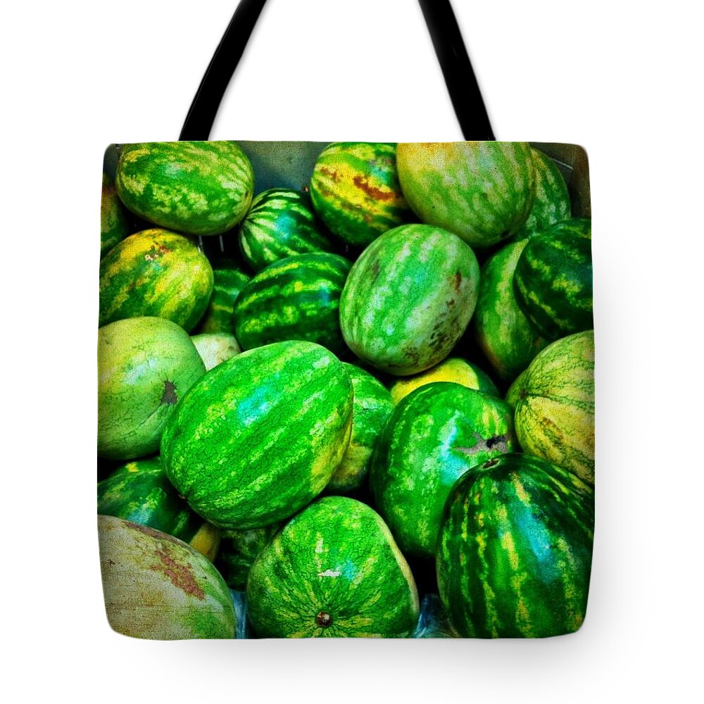 Produce Store Tote Bag featuring the photograph Melones -Zandia by Carlos Avila