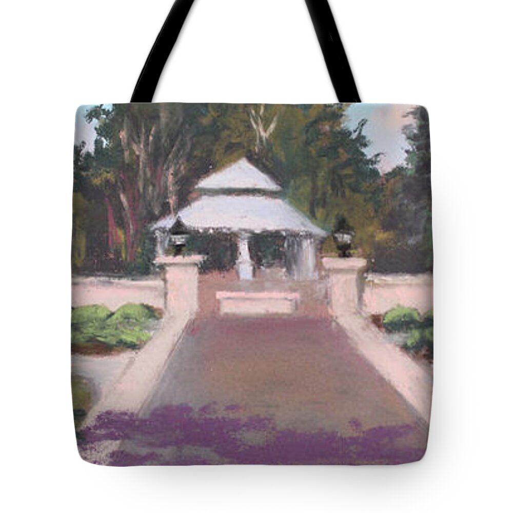 Panoramic Landscape Painting Of Memorial Garden At Lakeside Tote Bag featuring the painting Memorial Garden Lakeside, Ohio by Terri Meyer