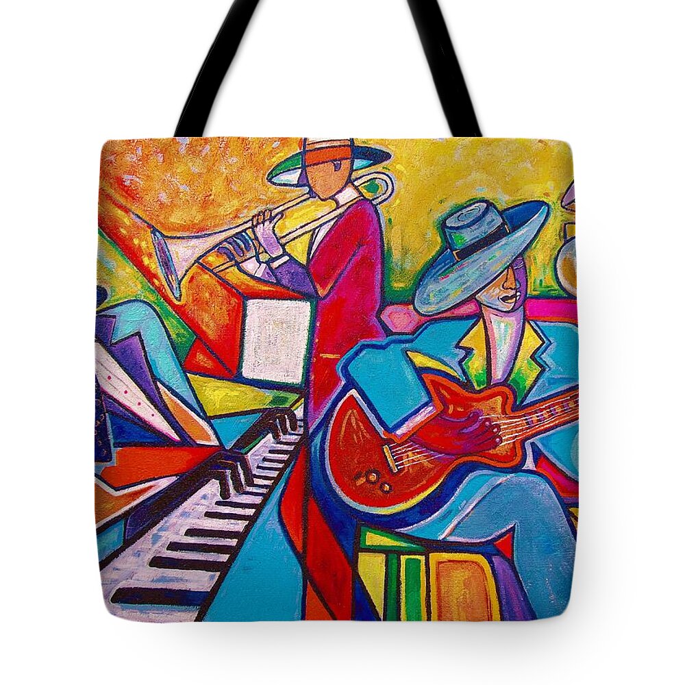 Music Art Tote Bag featuring the painting We are having a good time by Emery Franklin