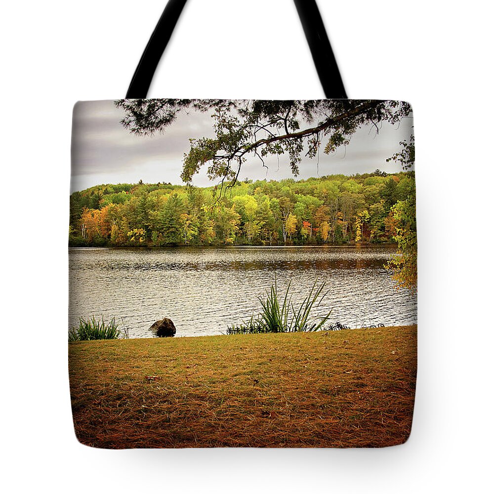 Menominee River In Autumn Print Tote Bag featuring the photograph Menominee River in Autumn by Gwen Gibson