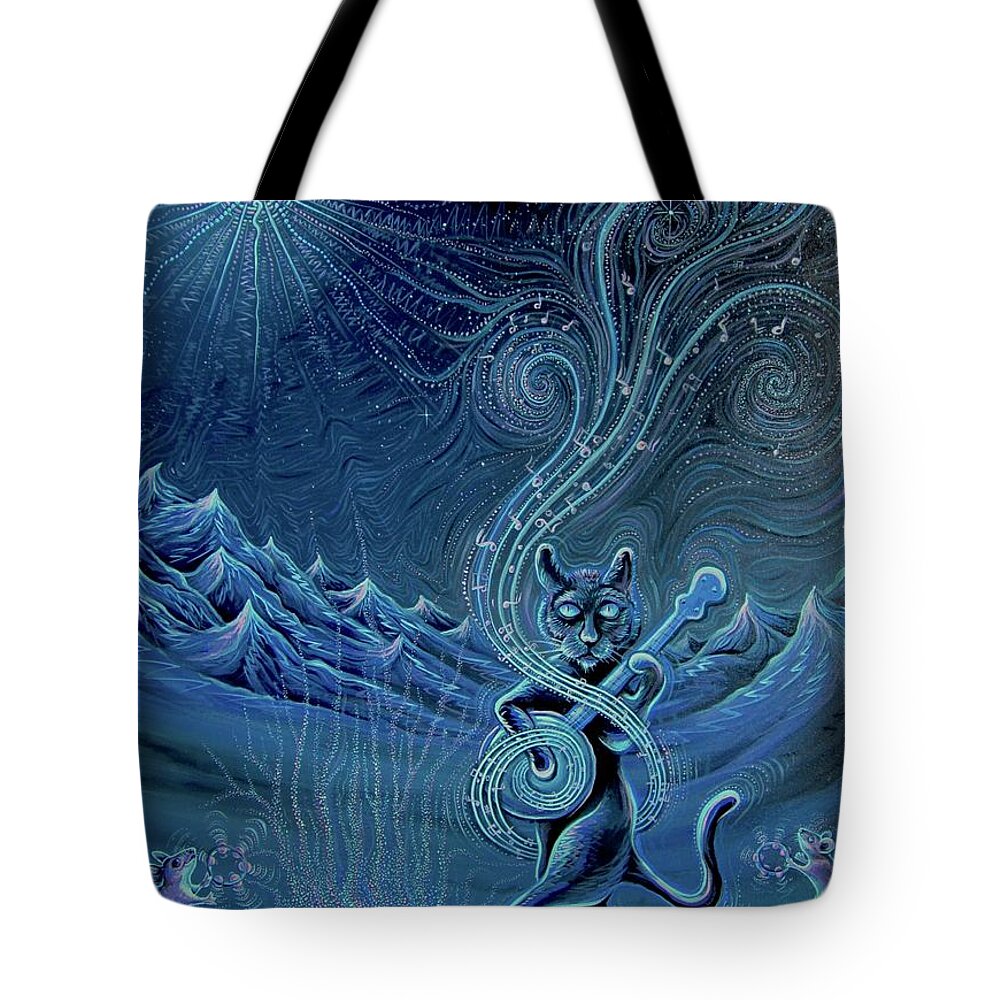 Cat Tote Bag featuring the painting Meowtains of the Moon by Jim Figora