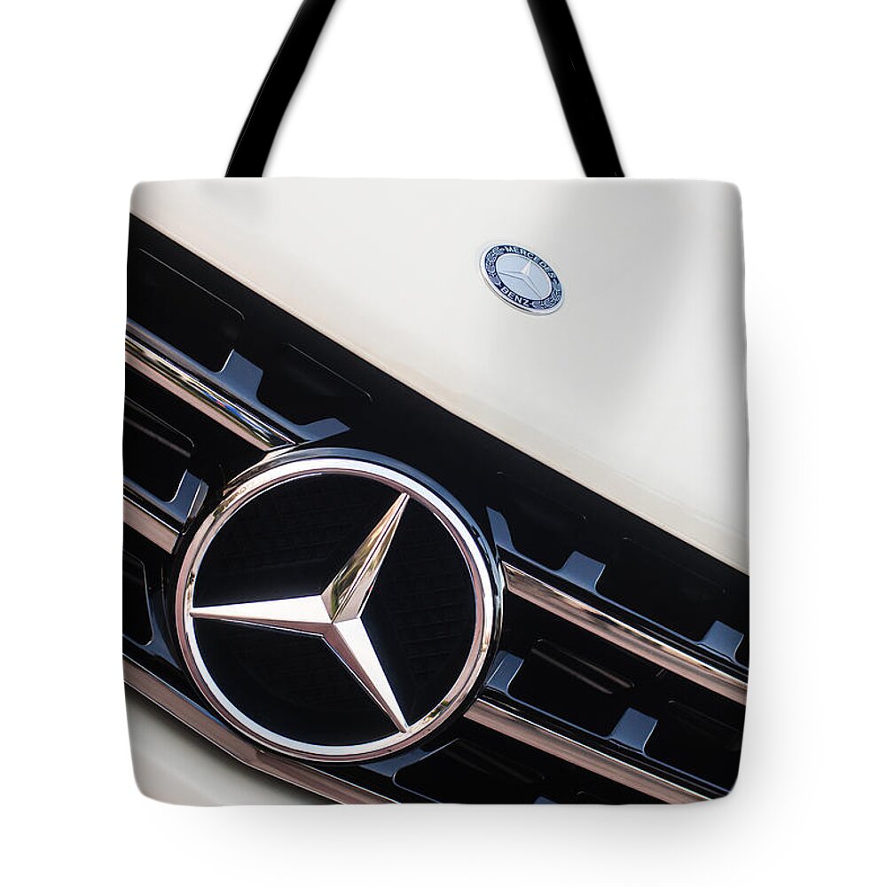 Mercedes-benz Emblem - Grille Logo Tote Bag featuring the photograph Mercedes-Benz Emblem - Grille Logo -0030c by Jill Reger