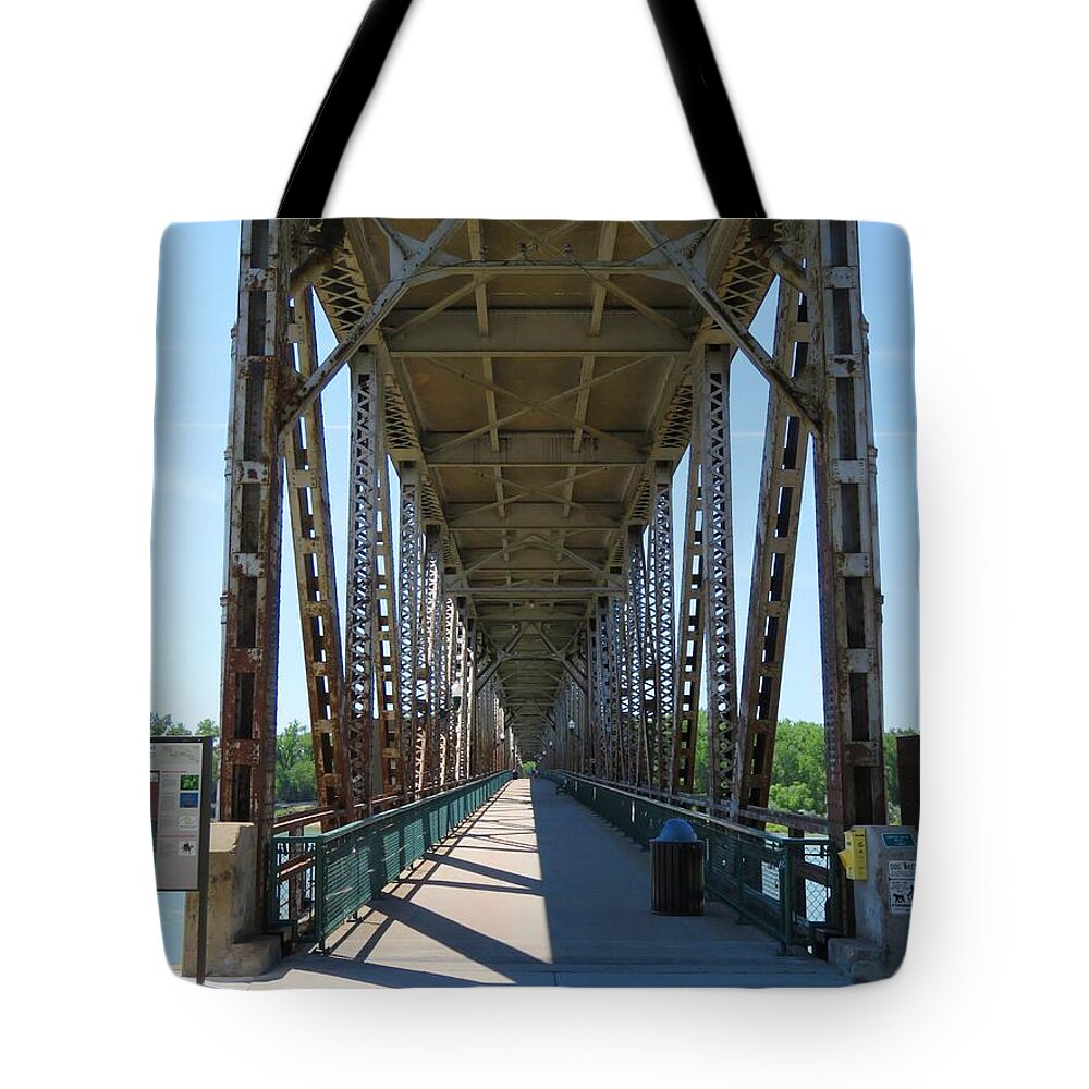 Missouri River Tote Bag featuring the photograph Meridian Bridge by Keith Stokes