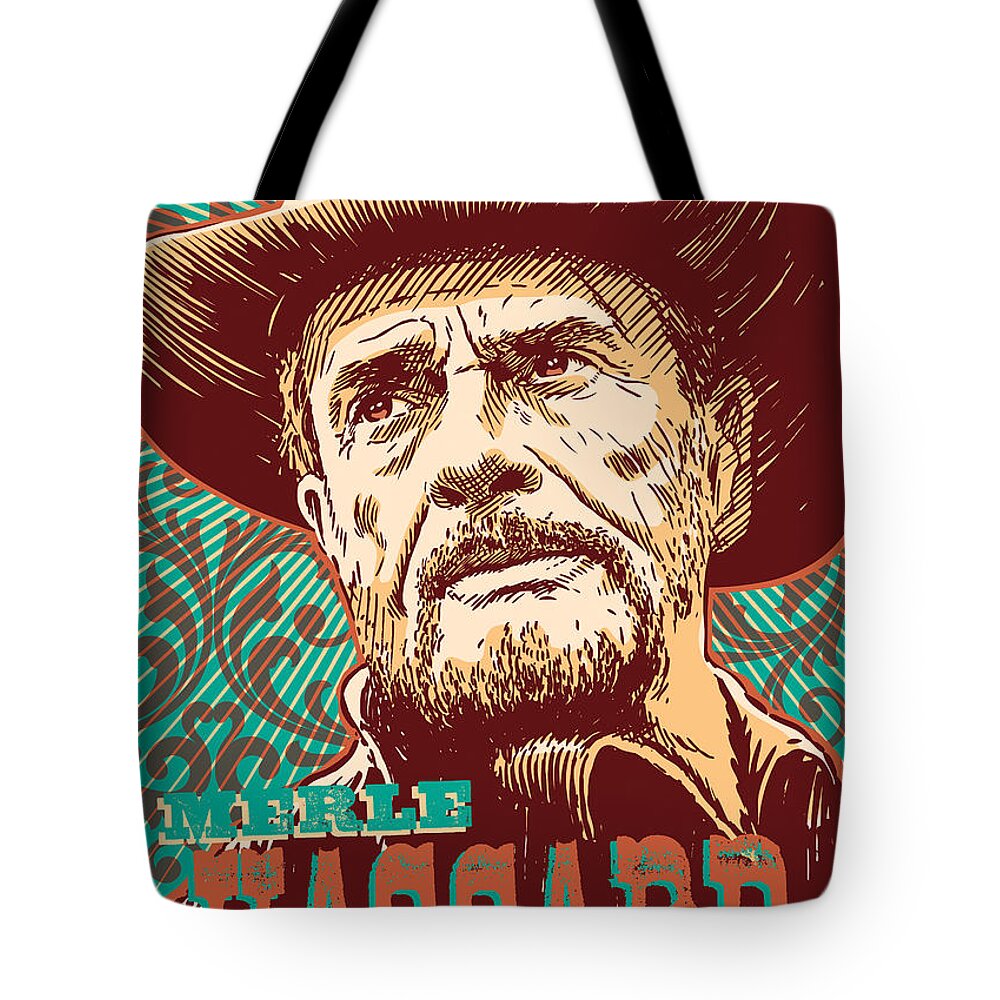 Country And Western Tote Bag featuring the digital art Merle Haggard Pop Art by Jim Zahniser