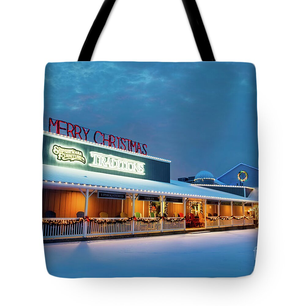 Merry Christmas Tote Bag featuring the photograph Merry Christmas at Shipshewana Furniture Traditions by David Arment