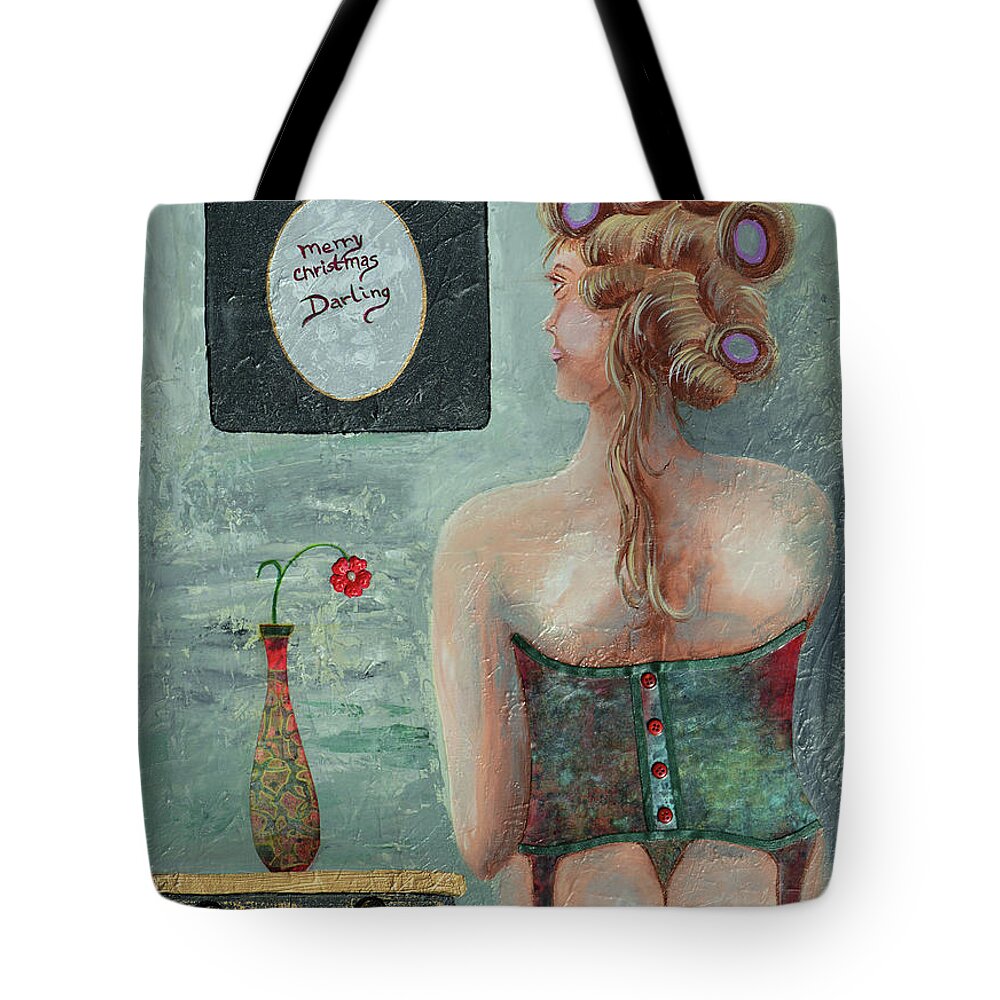 Woman Tote Bag featuring the mixed media Merry Christmas Darling by Donna Blackhall