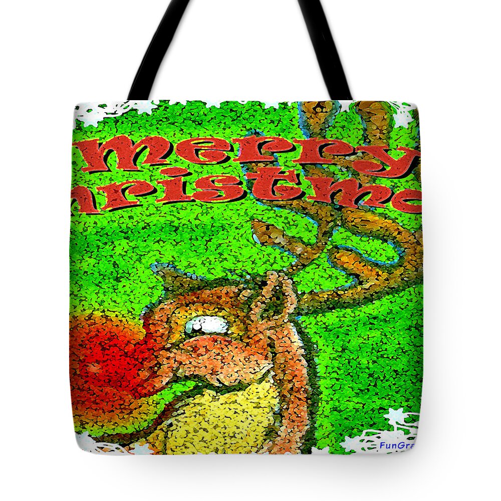 Merry Christmas Tote Bag featuring the greeting card Merry Christmas Reindeer by Kevin Middleton
