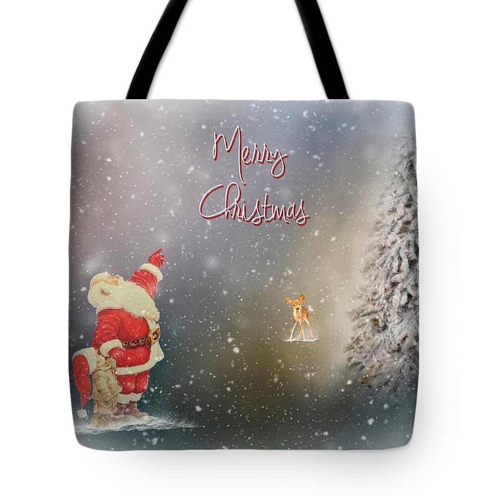 Christmas Pine Tree Tote Bag featuring the photograph Merry Christmas Santa by Mary Timman