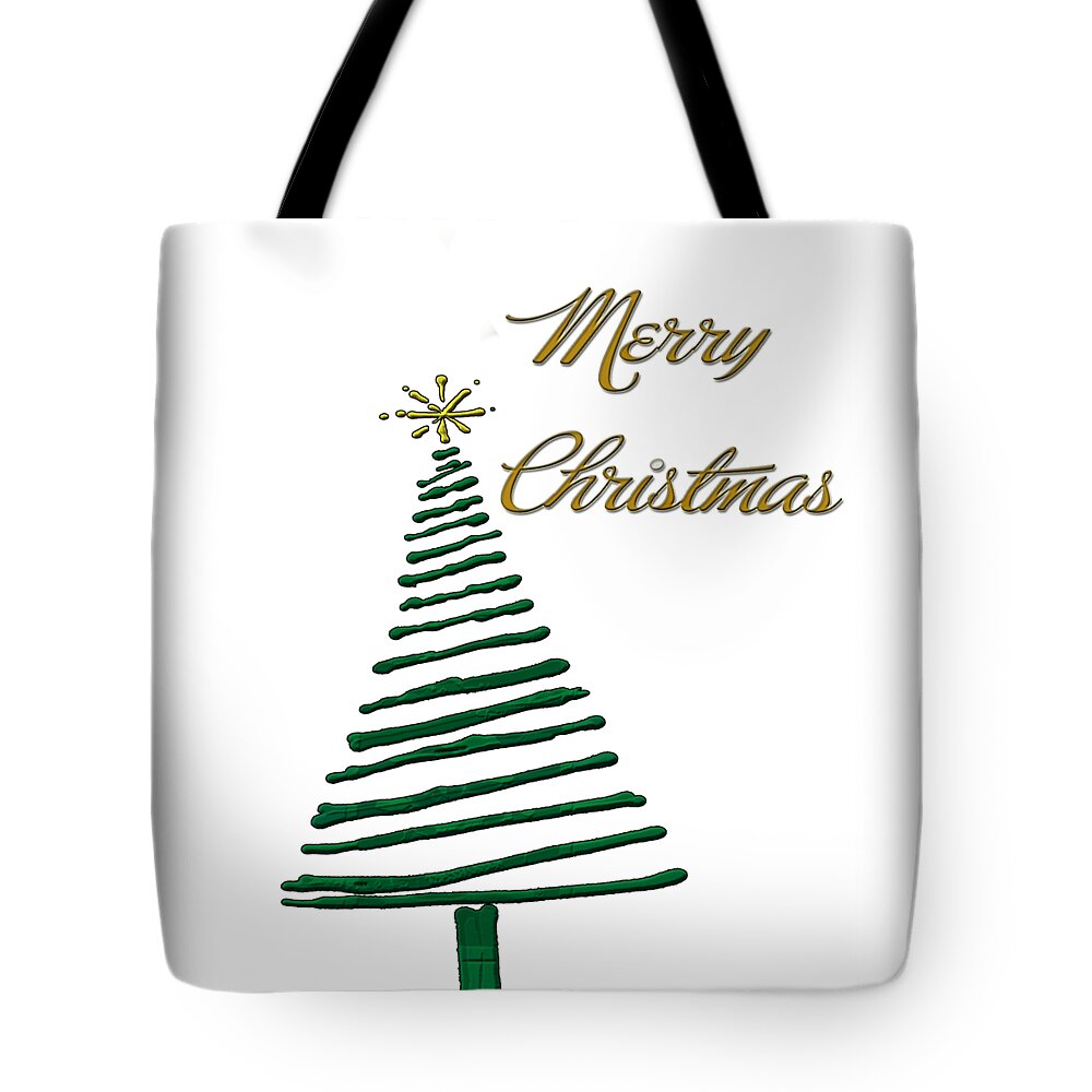 Tree; Christmas Tree; Christmas; Merry Christmas; Holiday; Christian Holiday; Christian; Regligious Holiday; Green Tree; Pine Tree; Star; Tree Topper; Star On Top Of Tree Tote Bag featuring the digital art Merry Christmas Tree by Judy Hall-Folde