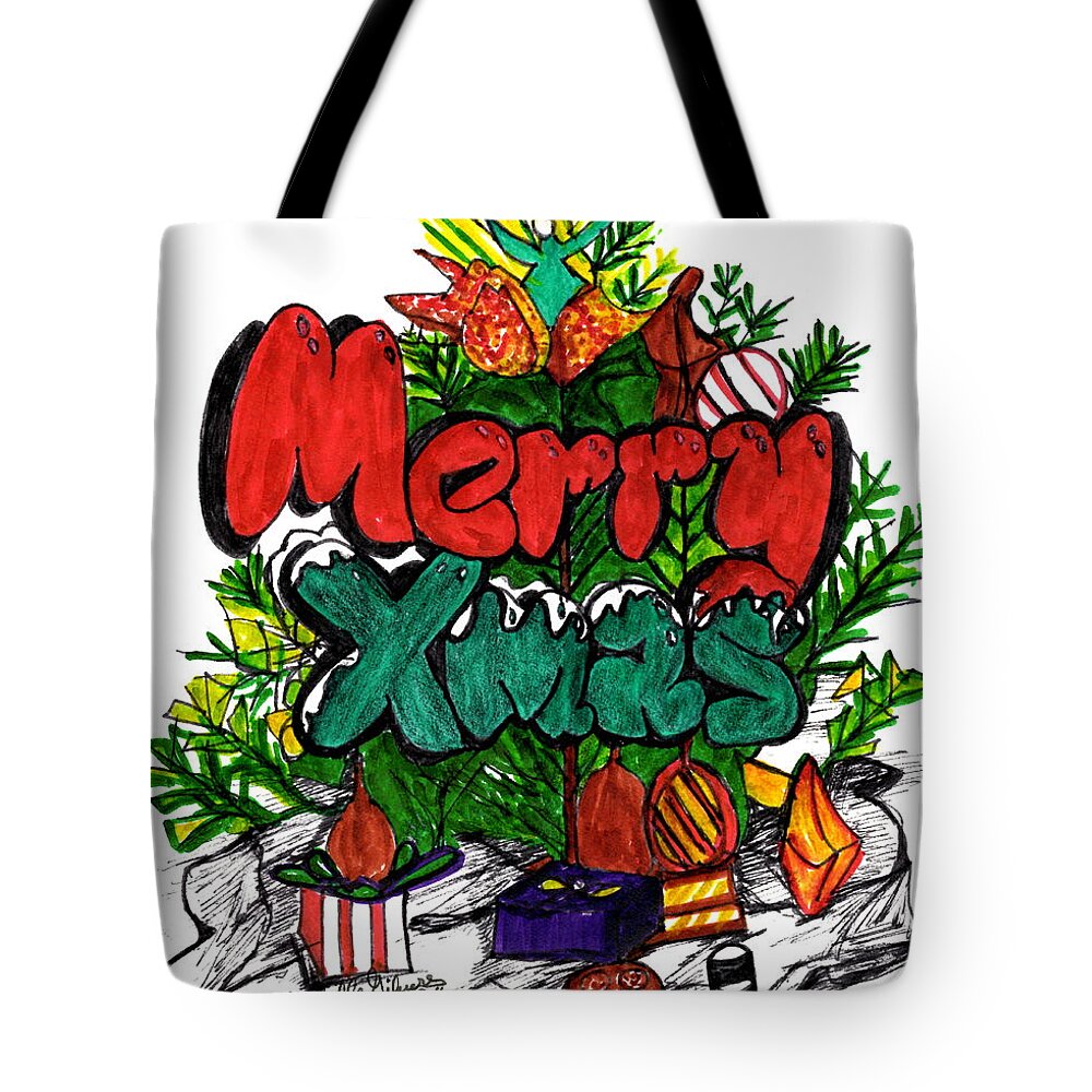 Christmas Tote Bag featuring the mixed media Merry Xmas by Michelle Gilmore