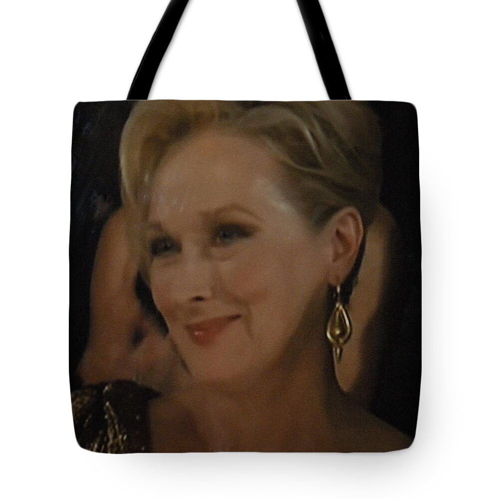 Colette Tote Bag featuring the photograph Meryl Streep receiving the Oscar as Margaret Thatcher by Colette V Hera Guggenheim