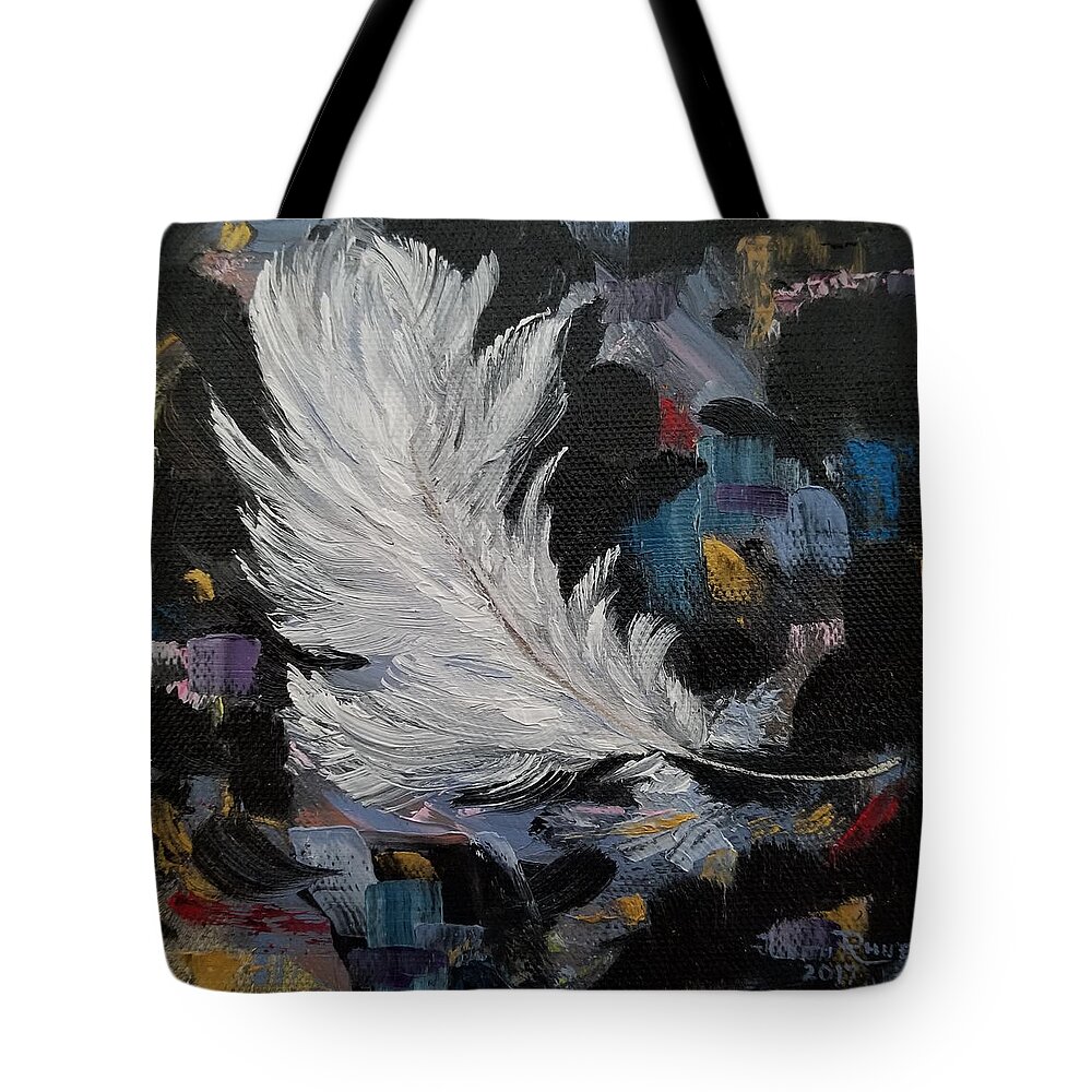 White Feather Tote Bag featuring the painting Message Received by Judith Rhue