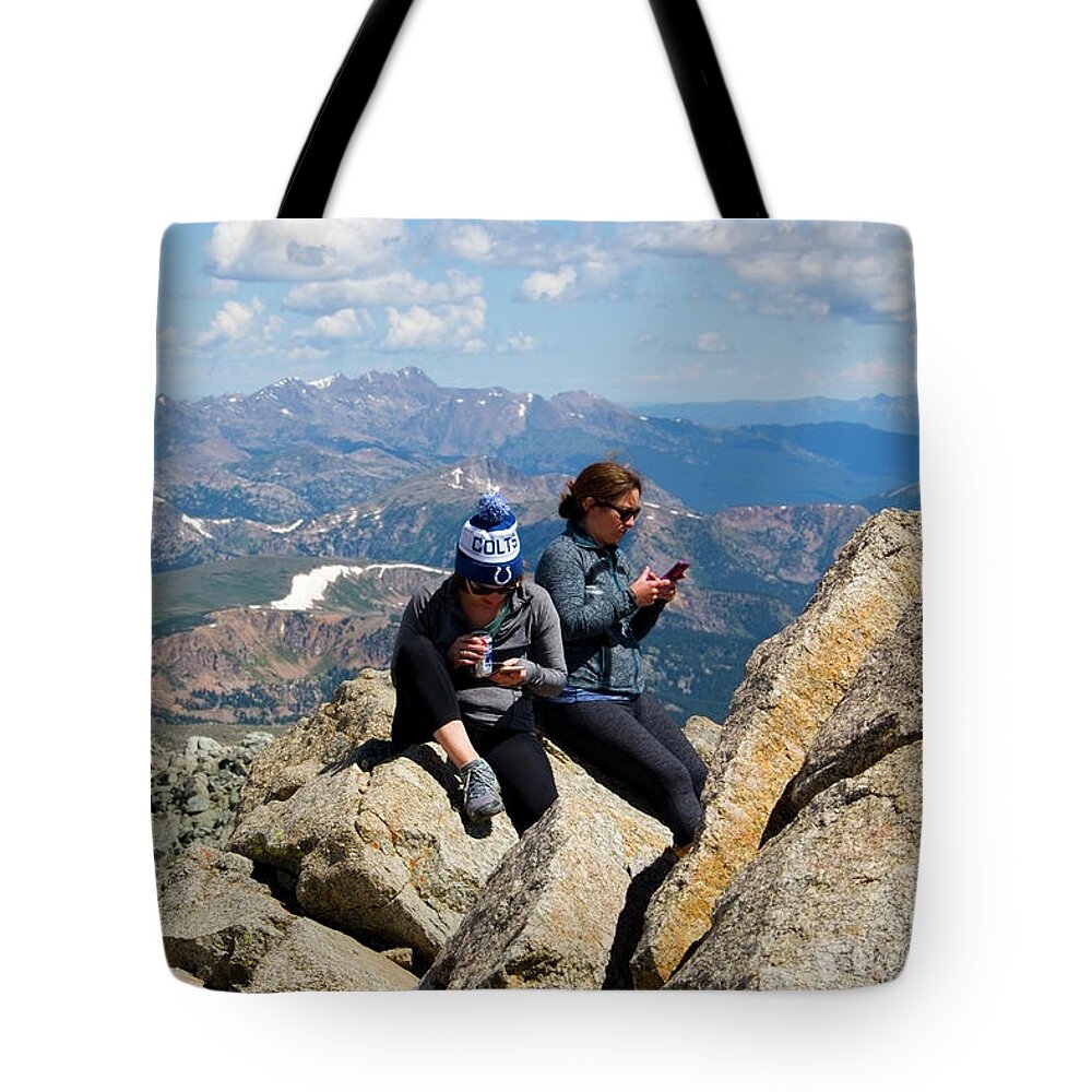 Mount Massive Tote Bag featuring the photograph Messaging the Mount Massive Summit by Steven Krull