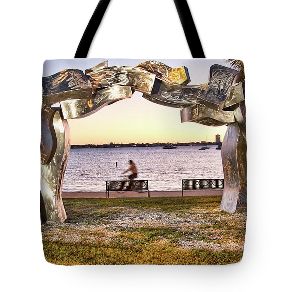 Metal Tote Bag featuring the photograph Metal Arch by Richard Goldman