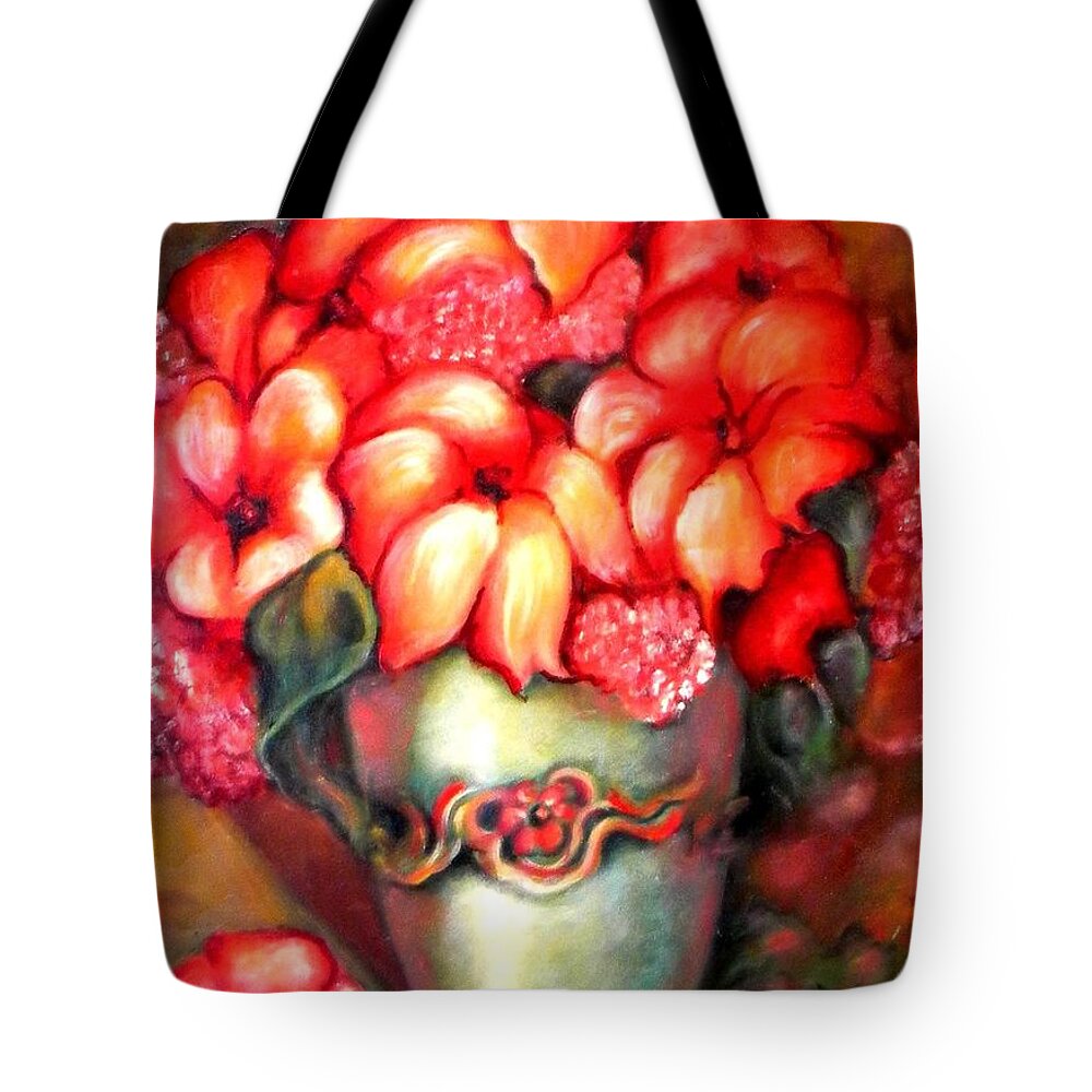 Orange Flowers Artwork Tote Bag featuring the painting Mexican Flowers by Jordana Sands