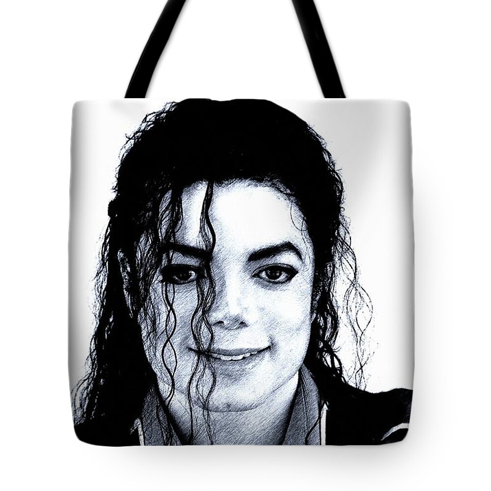 Michael Jackson Tote Bag featuring the drawing Michael Jackson Pencil Drawing by Movie Poster Prints