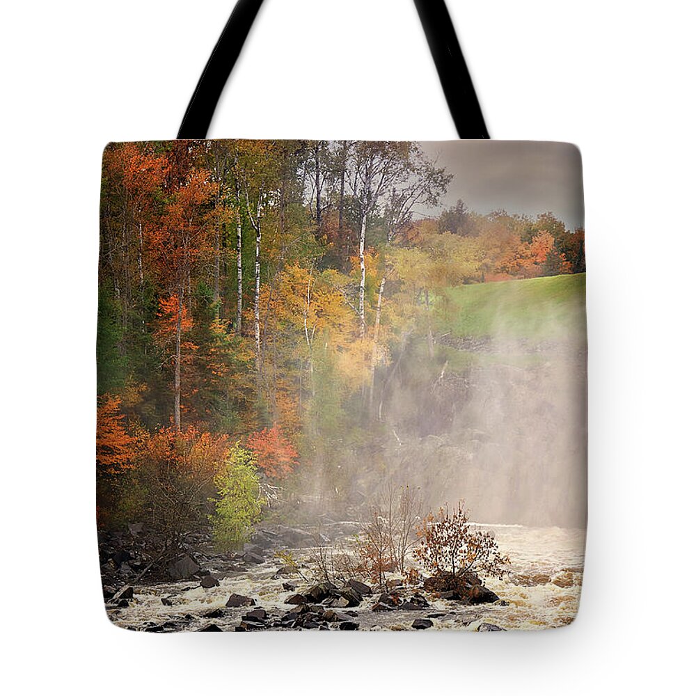Michigamme Falls Portrait Of Autumn Colors Tote Bag featuring the photograph Michigamme Falls Portrait of Autumn Colors by Gwen Gibson