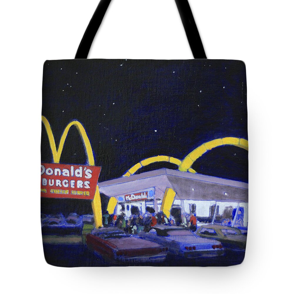 Mcdonalds Hamburger From The 70's Tote Bag featuring the painting Mickey Dee's by David Zimmerman