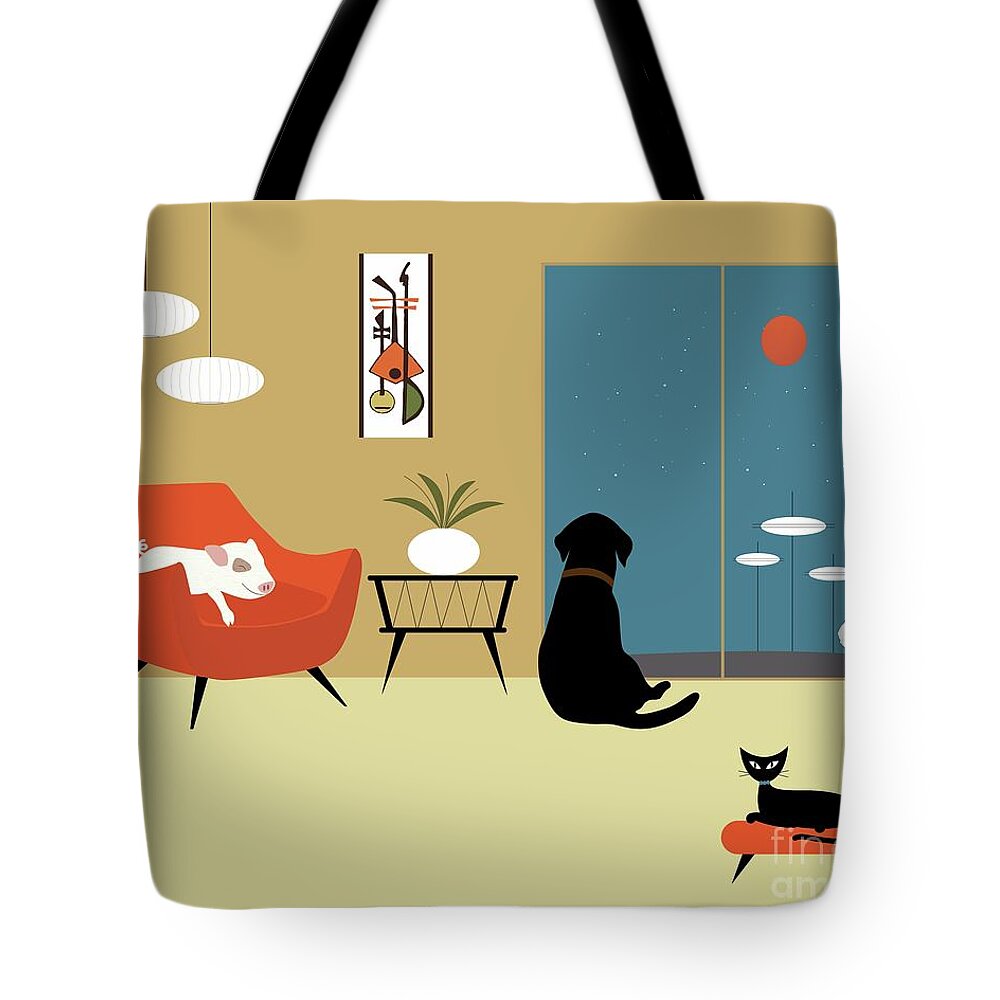 Mid Century Modern Tote Bag featuring the digital art Mid Century Animals by Donna Mibus