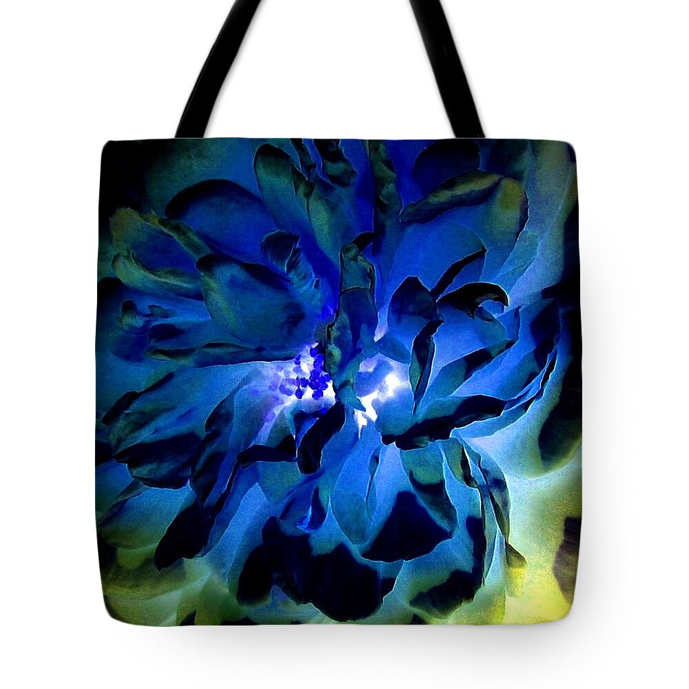 Abstract Tote Bag featuring the digital art Midnight Blue Rose by Will Borden
