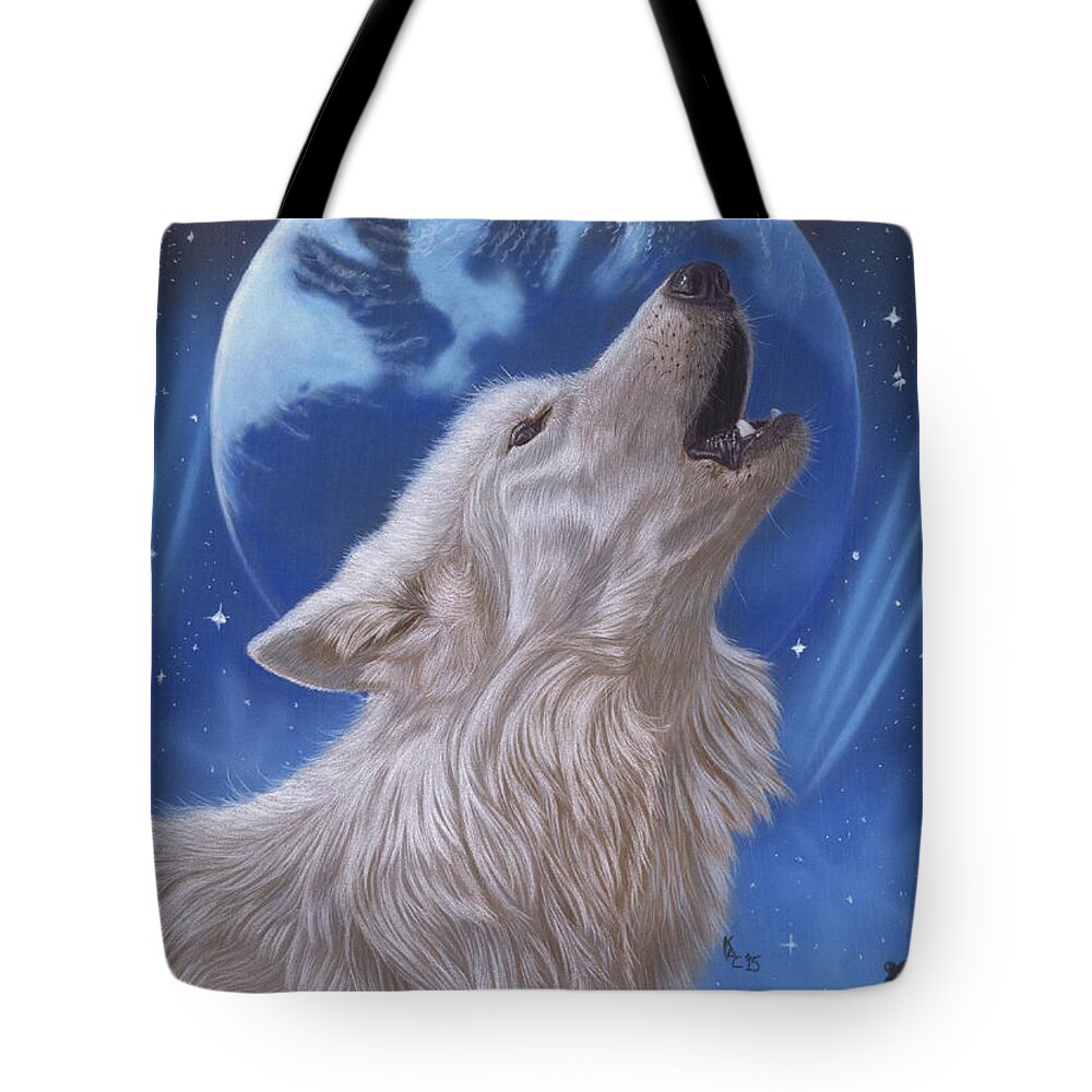 Wolf Tote Bag featuring the pastel Midnight Caller by Karie-Ann Cooper