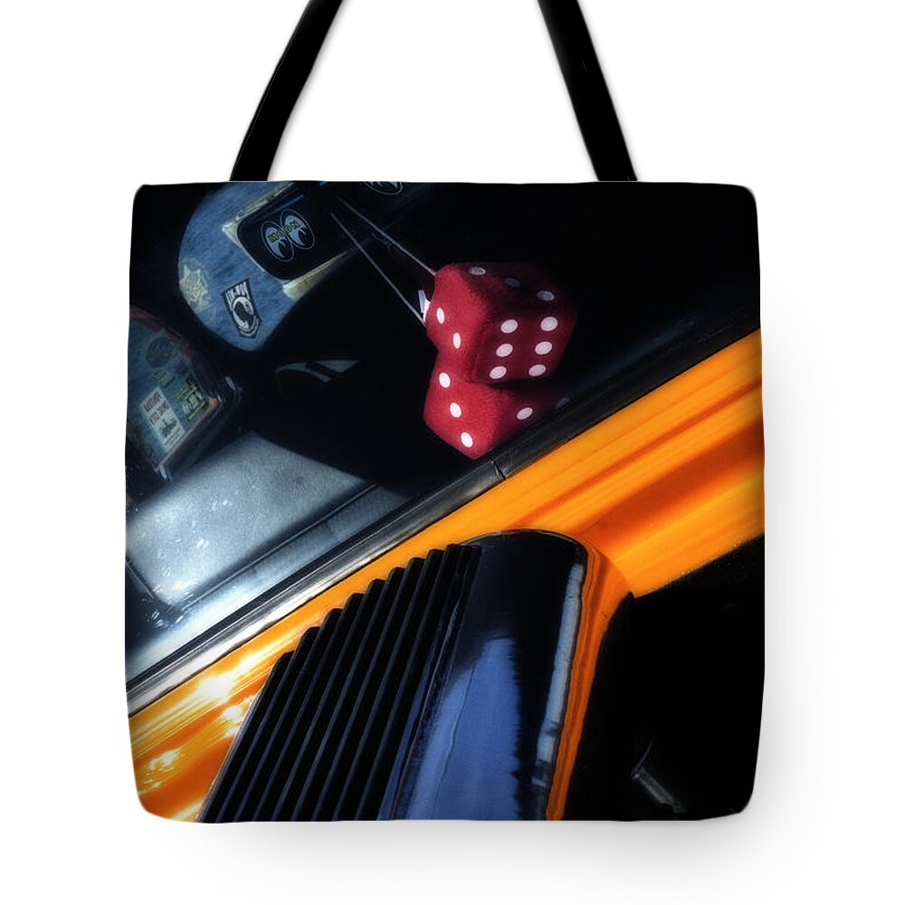 Dice Tote Bag featuring the photograph Midnight Dice in a Hot Rod by Michael Hope