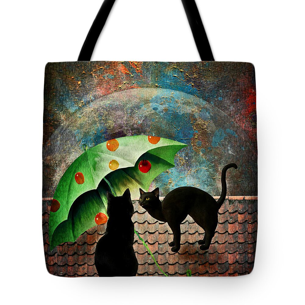 Cat Tote Bag featuring the digital art Midnight love 3 by Rumiana Nikolova