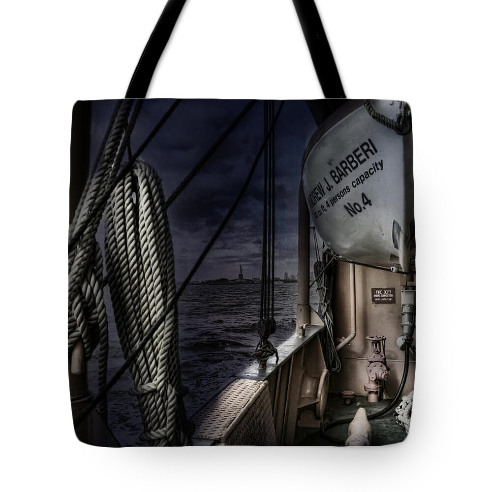 Evie Tote Bag featuring the photograph Midnight on the Ferry by Evie Carrier