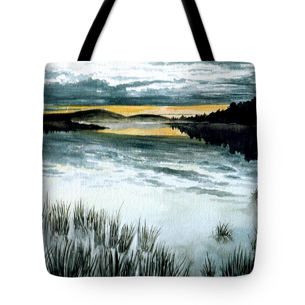 Watercolor Tote Bag featuring the painting Midnight Sun by Brenda Owen