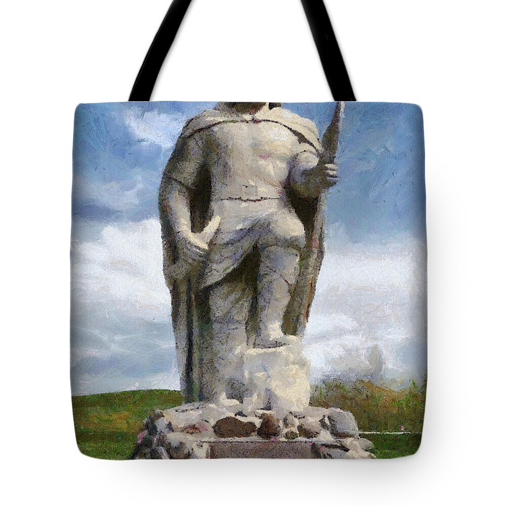 Vikingm Statue Tote Bag featuring the digital art Mighty Viking by Teresa Zieba