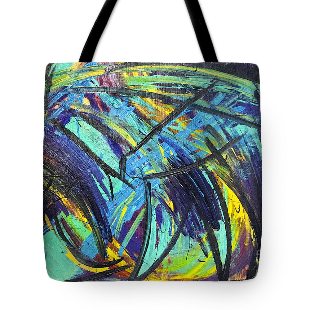 Abstract Tote Bag featuring the painting Migraine Aura by Rebecca Weeks