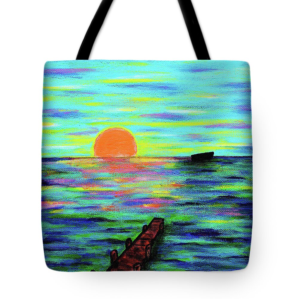 Sunset Tote Bag featuring the painting Miles Away by Meghan Elizabeth