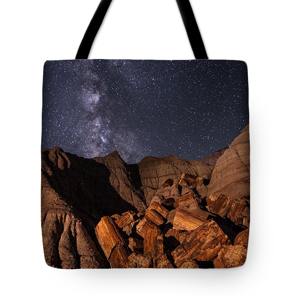 Petrified Forest Tote Bag featuring the photograph Milky Way and Petrified Logs by Melany Sarafis