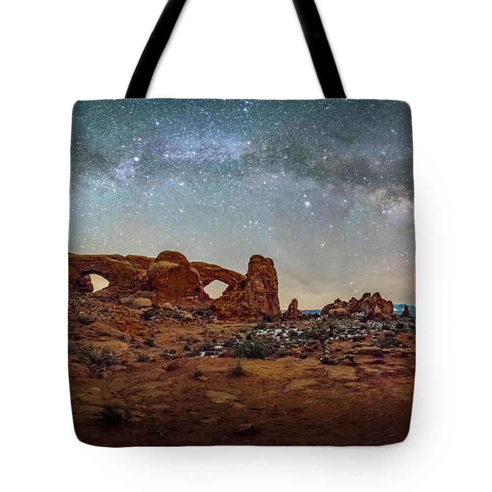 Arches Tote Bag featuring the photograph Milky Way at Arches Park by Michael Ash