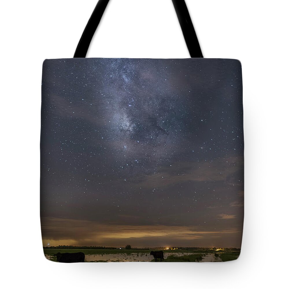 Milky Way Tote Bag featuring the photograph Milky Way 'Cowscape' by Justin Battles