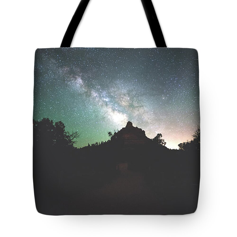 Milky Way Tote Bag featuring the photograph Milkyway over Bell Rock, Arizaon by Mati Krimerman