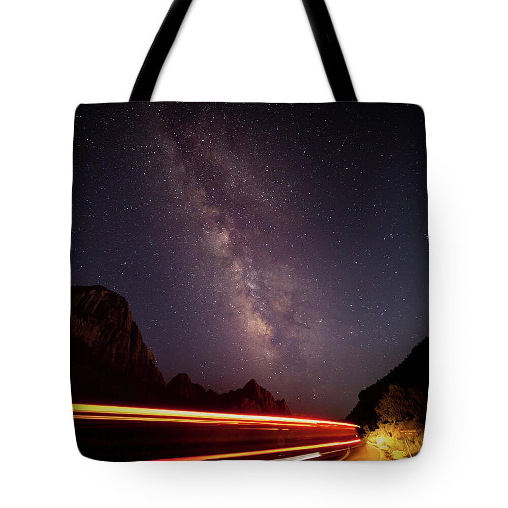 Night Tote Bag featuring the photograph Milkyway over the Higway by David Watkins