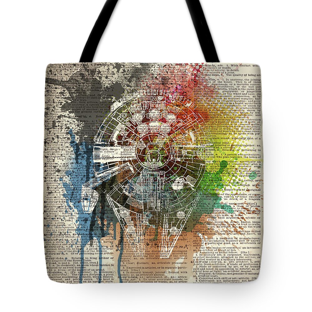 Art Print Tote Bag featuring the painting Millennium falcon on dictionary page by Art Popop