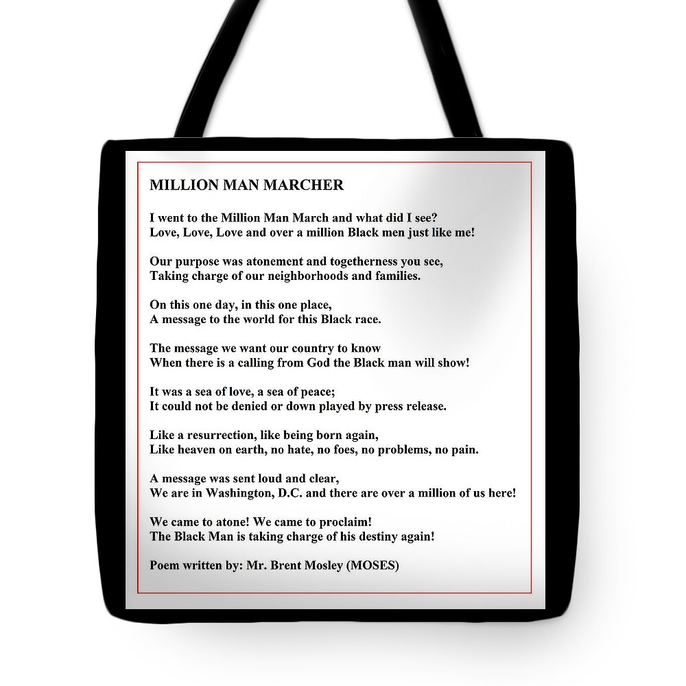 Milllion Man March Tote Bag featuring the digital art Million Man Marcher Poem By MOSES by Adenike AmenRa